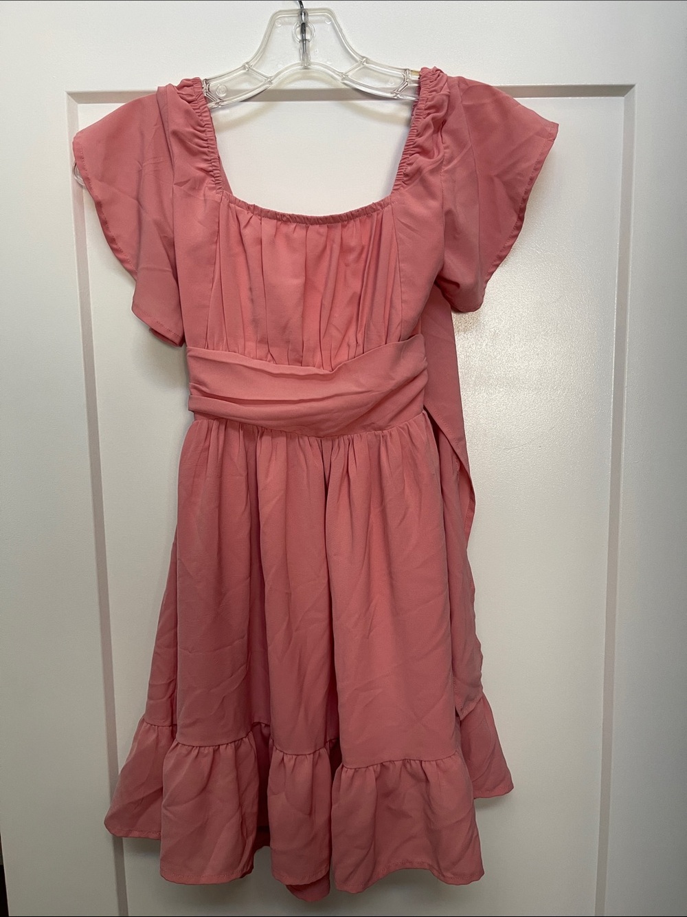 Girls Pink Ruffled Waist Dress